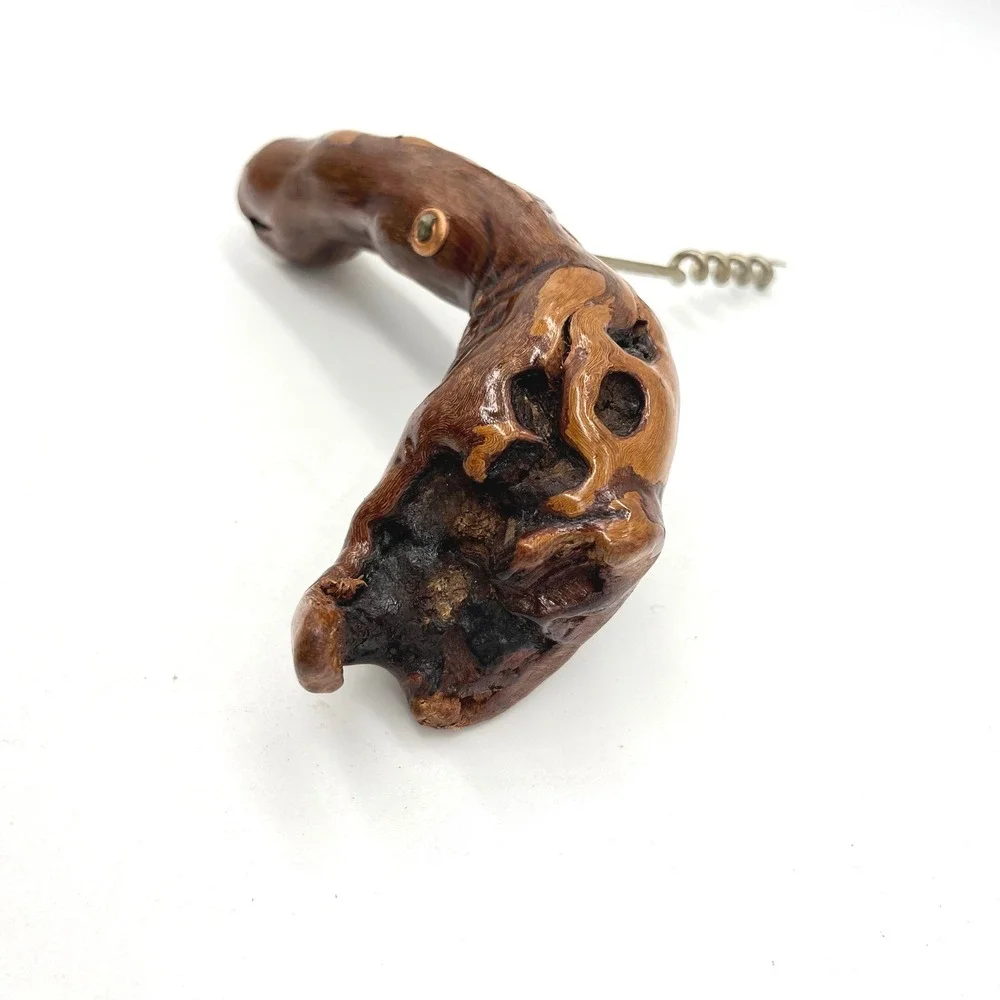 Vintage Handcrafted Gnarled Burl Wood Handle Corkscrew Rustic Wine Bottle Opener